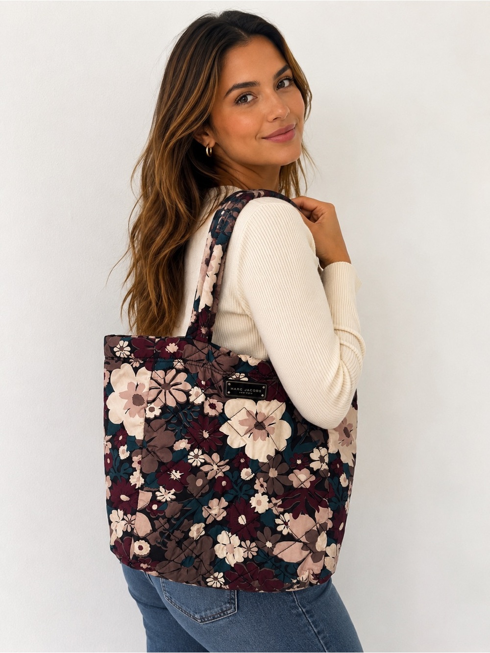 Marc Jacobs Floral Quilted Tote - Burgundy, Blush, Teal